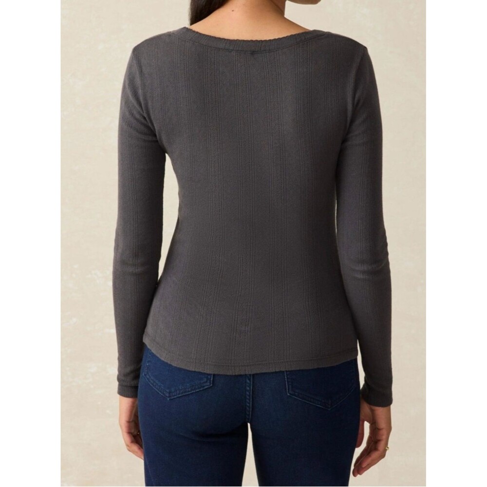 Faherty Pacific Pointell Scoop Neck Long Sleeve Tee T-Shirt Washed Black Small - Picture 8 of 8